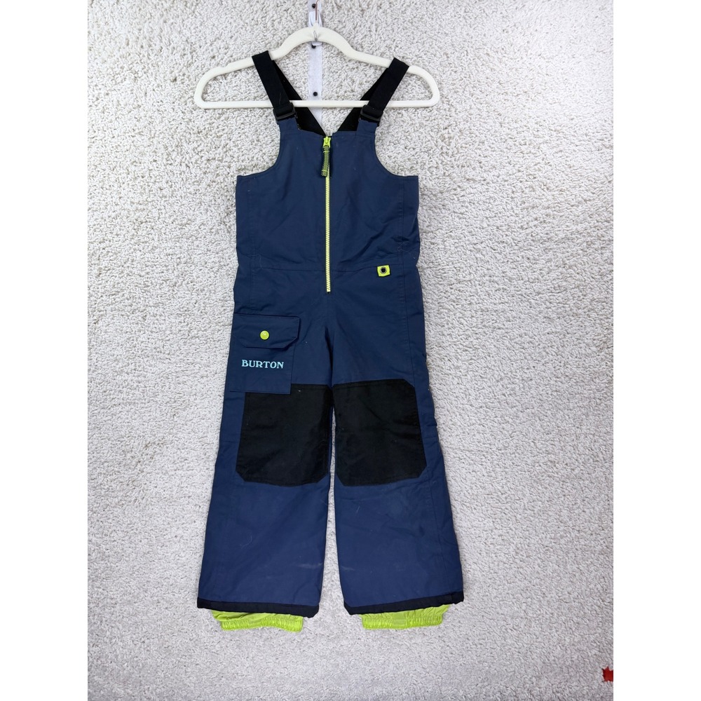 Burton Snow Bibs Kids 4T Blue Lime Reinforced Knees Overalls Ski Snowboard Pants
